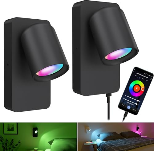 SSC-LUXon NERU 2er Wandleuchte mit Smart LED CCT RGB WLAN - Leselampe Schlafzimmer mit USB, steuerbar mir Siri, Alexa & Google