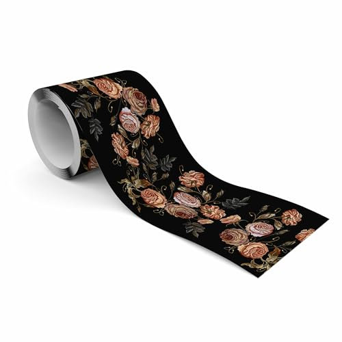 Muralo - Selbstklebende Bordüre - Tapetenbordüre Wandbördure - Dekorative Wandtatto für Wände, Möbel, Decken, Tapeten, Wandverkleidungen, Türen - Bestickte Rosen - Br.10cm x Hö.300cm
