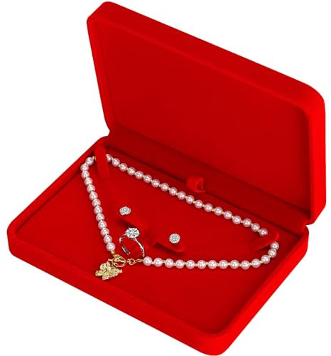 LETURE Large Velvet Jewelry Set Box, Big Necklace and Ring Earring Pendant Gift Box, Pearl Necklace/Chunky Necklace Jewelry Storage Case (Wine Red)