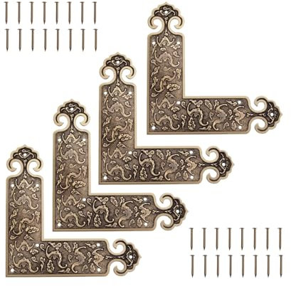 SG Store Eckverbinder, dekorativ, mit 32 Schrauben, Messing, Antik-Optik, Vintage, Schutzverbindung, 89 x 89 mm, 4 Stück