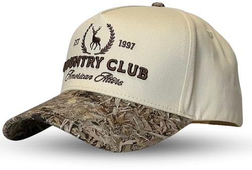 Vintage Western Trucker Hat | Men & Women | Embroidered Trendy Caps | Country Cute Hats for Cowgirls & Cowboys | Camo Denim Cotton Styles | Snapback Hat (Country Club | Camo)