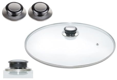 MIFAH Tempered Glass Lid Designed to Fit All Frying Pans Dishes Saucepans Universal Glass Lid Different Sizes (20CM LID WITH 2 KNOBS)