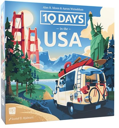 USAopoly 10 Days in The USA | Familien-Roadtrip-Brettspiel für alle Altersgruppen | entworfen von Alan Moon – Designer von Zug um Zug | 2–4 Spieler | 30 Minuten | ab 8 Jahren