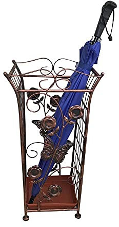 SIBEG Regenschirmständer, Metallhalter, quadratisches rotes Kupfer mit Blumenmuster und Gehstock, Aufbewahrung für Zuhause, Büro, Flur