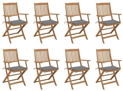 Mengtu 8 STK.Klappbare Gartenstühle mit Kissen Gartenstühle Klappstühle Gartenstuhl Garten Möbel Balkonstühle Balkonstuhl Klappstuhl Gartensessel Klappsessel Massivholz Akazie#1
