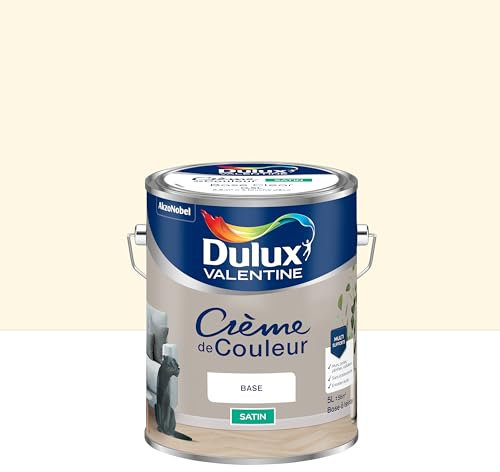 Dulux Valentine Crème de Couleur - Peinture multi-supports intérieure - Satin Voile Blanc 5 L