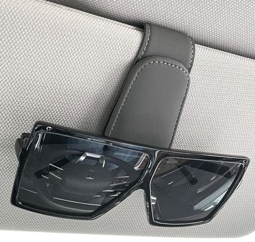 TRHDFW Sunglasses Holder for Car Sun Visor Magnetic Leather Car Visor Sunglass Holder Eyeglass Hanger Clip for Car Universal Car Visor Accessories for Men&Women (Black)