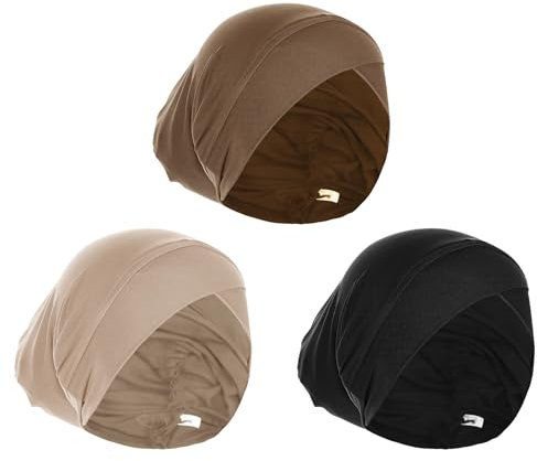 Faxianther 3 Stück Muslimische innere Hijab-Mützen Einfarbig Hijab Unterkappe Damen Frauen Islamische Kopfbedeckung Turban Volle Abdeckung atmungsaktive Schlauchhaube Schlafkappe Hijab Caps Untertuch