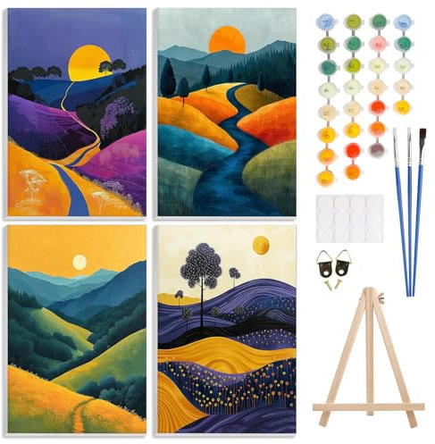 GHHKUD 4 Pièces Peinture par numéros pour Adultes, kit de Peinture à l'huile sur Toile par numéro, pour Enfants ou débutants, avec pinceaux, Peinture Acrylique pigmentée, Peinture à Dessin 20x30cm