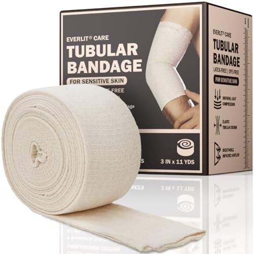 EVERLIT 560D Cotton Blend Elasticated Tubular Support Bandage | Latex-Free, Extra-Thick Breathable Stockinette for Arm, Knees, Legs | Moderate to High Compression for Sensitive Skin (D | 3 x 11 yd)