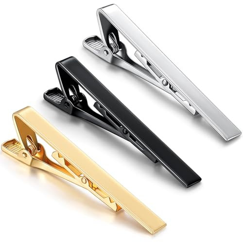 Gjinxi de 3 épingles à cravate classiques pour homme - Style professionnel - 5,5 cm - Pour père, frère, compagnon, mariage (or, argent, noir), L, Métal non précieux, argent