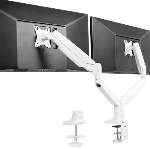 VIVO Premium Aluminum Heavy Duty Dual Monitor Arm for Ultrawide Monitors up to 40 inches and 32.5 lbs Each, Desk Mount Stand, Pneumatic Height, Max VESA 100x100, White, STAND-V202QW