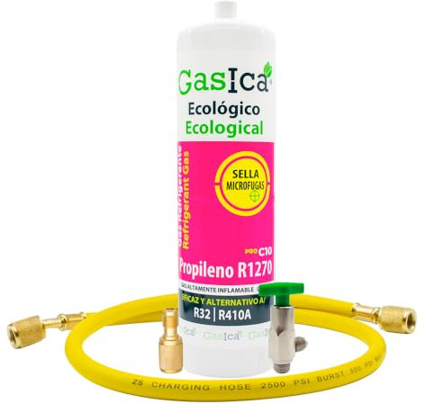 Ralertreik Gaz réfrigérant gazique C10 compatible avec R32 R410A valve incluse (bouteille + tuyau + adaptateur)