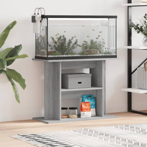 IKAYAA Aquarium Unterschrank Grau Sonoma, Aquariumständer für Aquarien, Aquarienschrank, Aquarium Tisch Holzwerkstoff 80 x 35 x 60 cm