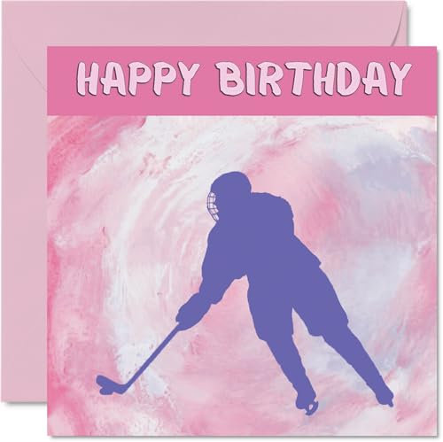 Sport-Geburtstagskarte für Frauen und Mädchen, Eishockey-Mädchen im Sport, Hockey-Geburtstagskarte für Freundin, Schwester, Tochter, Nichte, Teamkollegen, 145 mm x 145 mm, Sportsportler-Grußkarten