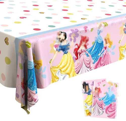 Ainvliya 2Pcs Princess Party Tablecloths 137x183cm, Happy Birthday Party Disposable Pink Tablecloth Table Cover Decorations Rectangle Plastic Table Cloth for Girls Home Wedding Picnics Party Supplies