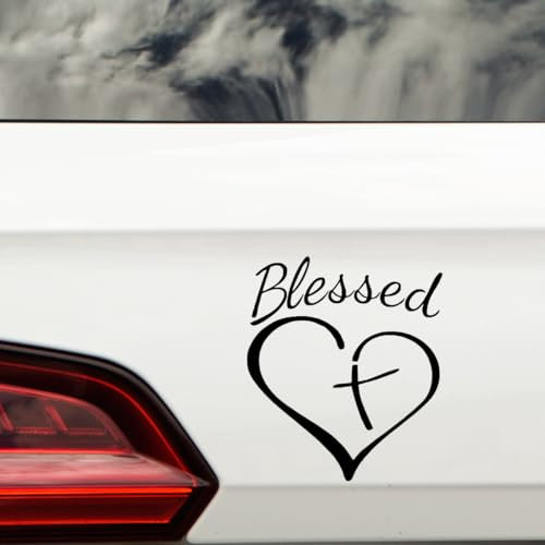 Blessed Religious Waterproof Stickers - Inspirational - Car Decals, Laptop Stickers, Motivational Quotes, Cute Christian Gifts, Wall Art (Black)