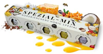Nordbienchen® Spezial Mix 5er Set Honig à 30g - naturbelassener Honig ohne Zusätze - diverse Honigsorten - edles Honiggeschenkset aus Deutschland - Honigsüßer Brotaufstrich Probier-Set