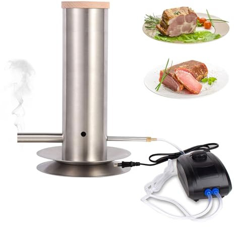 Kaltrauchgenerator aus Edelstahl, Tragbares Räucherofen Elektrisch mit Deckel und Pumpe, BBQ Rauch-Erzeuger, Rauchgenerator zum Räuchern von Lebensmitteln, Fleisch, Fisch, BBQ