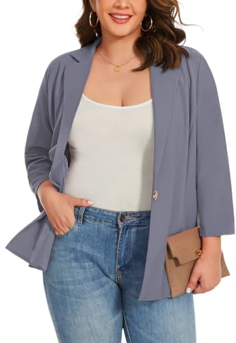 LADI TREND Womens Plus Size Grey Blazers Jackets for Women UK, 3/4 Sleeve Summer Lightweight Business Suit Blazer, Casual, for Job Interviews (Grey 5XL)