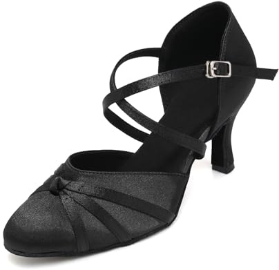 GYUBL Scarpe da Ballo da Sala Donna in Raso con Punta Chiusa | Tacco Alto 7cm, Suolo in Pelle Scamosciata Interno, per Salsa Tango Valzer Ballo da Sala