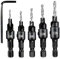 Countersink Drill Bit Set, 5Pcs 3-in-1 Woodworking Counterbore Bits for #5#6#8#10#12 Screws, Quick Change 1/4 Hex Shank, Adjustable Depth Stop, 82° Chamfer, Includes 1 Hex Wrench
