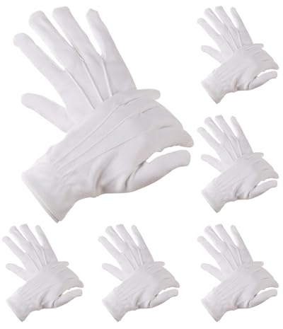 poraceous 6 Paar Weiß Handschuhe, Parade Handschuhe, Etiquette Handschuhes, Weisse Herren Elegante Handschuhes, für Smoking Ehrengarde Zeremonielle Teamuniformen Weihnachtsmann Frauen Herren
