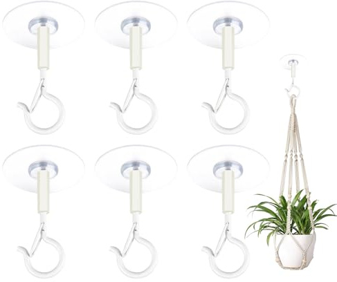 6PCS Ceiling Hooks for Hanging Plants Heavy Duty Ceiling Hook Command Hooks No-Drill Command Ceiling Hooks Self Adhesive Hanging Hooks for Bird Feeders Lanterns Wind Chimes and Outdoor Decorations