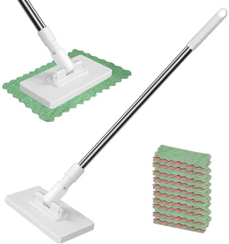 Mocio con Sistema di Bloccaggio a Pressione,Mocios Senza Lavaggio Delle Mani,Mop a Piastra con Sistemas Automatico di Fissaggio del Panno,con10 Panni in Microfibra,per Tutti i Tipi di Pavimenti