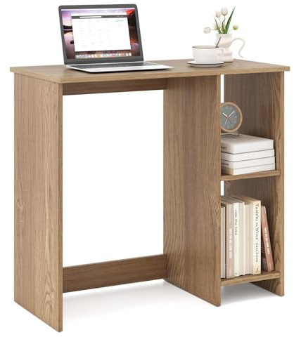 GIANTEX Escritorio de Ordenador con 2 Estantes Laterales, Mesa de Trabajo con Diseño Compacto, 80 x 40 x 74 cm, Escritorio de Madera para Oficina, Dormitorio, Estudio (Natural)