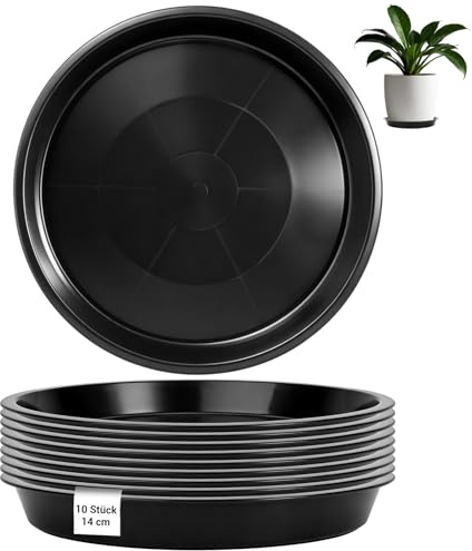 YFLeomry 10 Stück Blumentopf Untersetzer Kunststoff Untersetzer Blumentopfr aus Ø14cm | Pflanzen Untersetzer Rund, Schwarz Pflanzen Untersetzer für Blumentöpfe Innen und Außenpflanzen