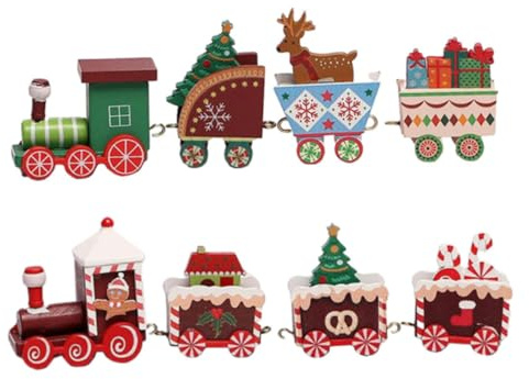 Mini-Holzeisenbahn Weihnachtsspielzeug 2er-Pack