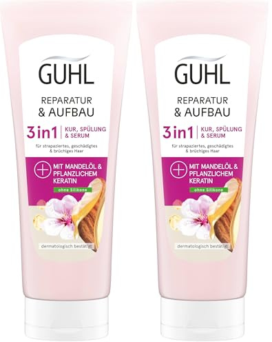 Guhl Tiefen Aufbau 3 in 1 Kur, Spülung & Serum - Inhalt: 200 ml - Für vielseitig beanspruchtes, strapaziertes und geschädigtes Haar (Packung mit 2)