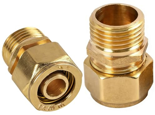 2 Stück Schraubfitting Übergang, 16 mm x 1/2 AG Außengewinde, Klemmringverschraubung für Aluverbundrohr, Messing Adapterrohr für Rohrverbindungen und Installationen