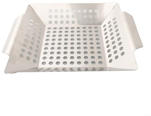 Panier de barbecue en acier inoxydable pour barbecue Weber - Panier de barbecue robuste avec poignées larges pour légumes, fruits de mer, viande, passe au lave-vaisselle, accessoire de cuisine en