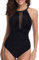 Sixyotie Damen Schlankheits Badeanzug netzartiger Einteiler High Neck One Piece Bademode Strandmode Schwimmanzug (Schwarz01, EU 38/40 (Herstellergröße: M))