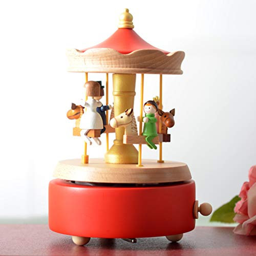 Chonor Innovative Szene aus Holz Spieluhr, Premier Spieluhr Handkurbel Handwerk Reine Hand-klassischen Music Box Dekorationen Idee für Geburtstag Weihnachten - Familien-Karussell