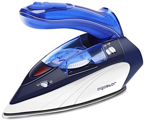 Aigostar Fer à Repasser à Vapeur de Voyage, Poignée Pliable, Semelle en Acier Inoxydable, Double Tension 120V-240V, 1100W, Sélecteur de Température