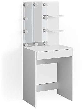 Vicco Schminktisch Isabelle, Kosmetiktisch mit Spiegel, Weiß, 60 cm mit LED Beleuchtung