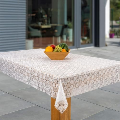 laro Wachstuch-Tischdecke Abwaschbar Garten-Tischdecke Wachstischdecke PVC Plastik-Tischdecken Eckig Meterware Wasserabweisend Abwischbar, Muster:Weißes Blümchen, Größe:118x240