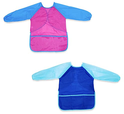 SULIUDAJI 2 Stück Malschürze Kinder 2-8 Jahre Kinderschürze mit Langen Ärmeln Malkittel Kinder Bastelschürze für Mädchen/Junge Paint Apron Kids zum Malen Basteln Kochen Backen