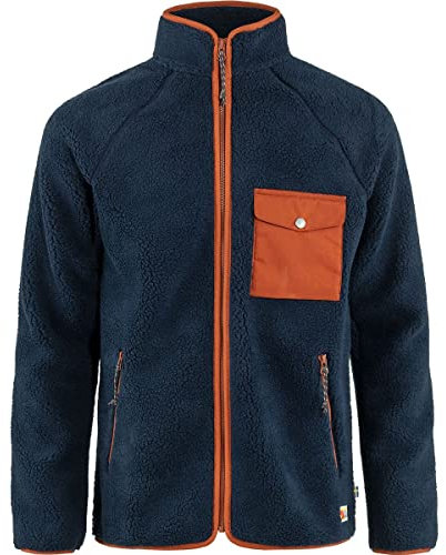 Fjällräven Herren Vardag Pile Fleecejacke, Navy/Autumn Leaf, XS