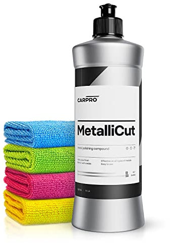 Autopolitur Set: CarPro Metallicut Metallpolitur (500g) - Gründliche Reinigung von Edelstahl, Aluminium, Chrom, Kupfer, Silber - verleiht Auspuff, Kühlergrill, Zierleisten strahlenden Glanz | 5-teilig