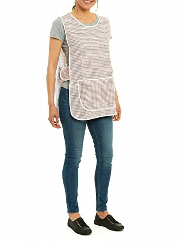 ER Direct Womens Home Work Kitchen Catering Cleaning Bar Plus Size Plain Printed Coloured Large Pocket Side Fastening Tabard Apron (Dogtooth - Brown, L)