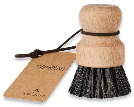 ENA Living Wooden Pot Brush (9x6 cm) | Sustainable FSC-Certified Beechwood Dish Brush | Eco-Labelled Dish Brush Made with Beechwood and Coconut Fiber | Long Lasting and Sturdy Wooden Dish Brush