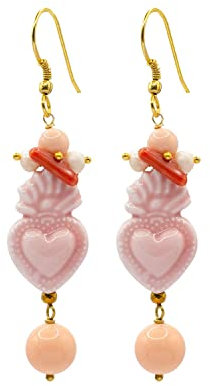 MARARDI Orecchini Siciliani Italiani di Caltagirona [Cuore Rosa] Lungo Handmade Gioielli Italiani Originali Eleganti per Tutti i Giorni Eventi Matrimoni Occasioni Speciali
