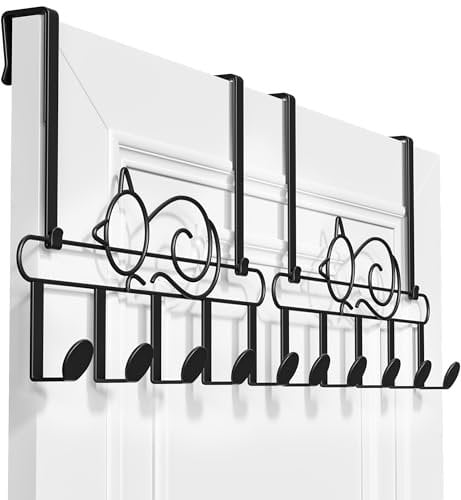 Alsonerbay Over Door Hooks, Black Coat Hooks for Wall Set of 2 Cat Shaped Back of Door Hanger for Clothes for Bedroom, Bathroom, Kitchen