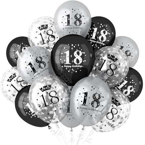 onehous 18th Birthday Decorations, Black Silver Happy 18th Birthday Balloons, Anniversary Party Supplies for Boys & Girls, 18 Year Old Party Decorations