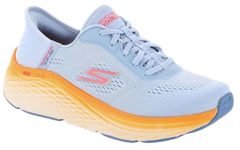 Skechers Max Cushioning Elite 2.0 Solace, Scarpe da Ginnastica Donna, Blue Textile/Orange Trim, 38.5 EU