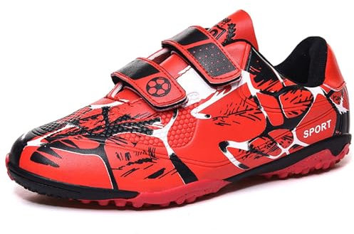 Sainilei Kinder Fußballschuhe Jungen FG/AG Outdoor Fussballschuhe Mädchen TF Football Professionelle Trainingsschuhe Rot EU27